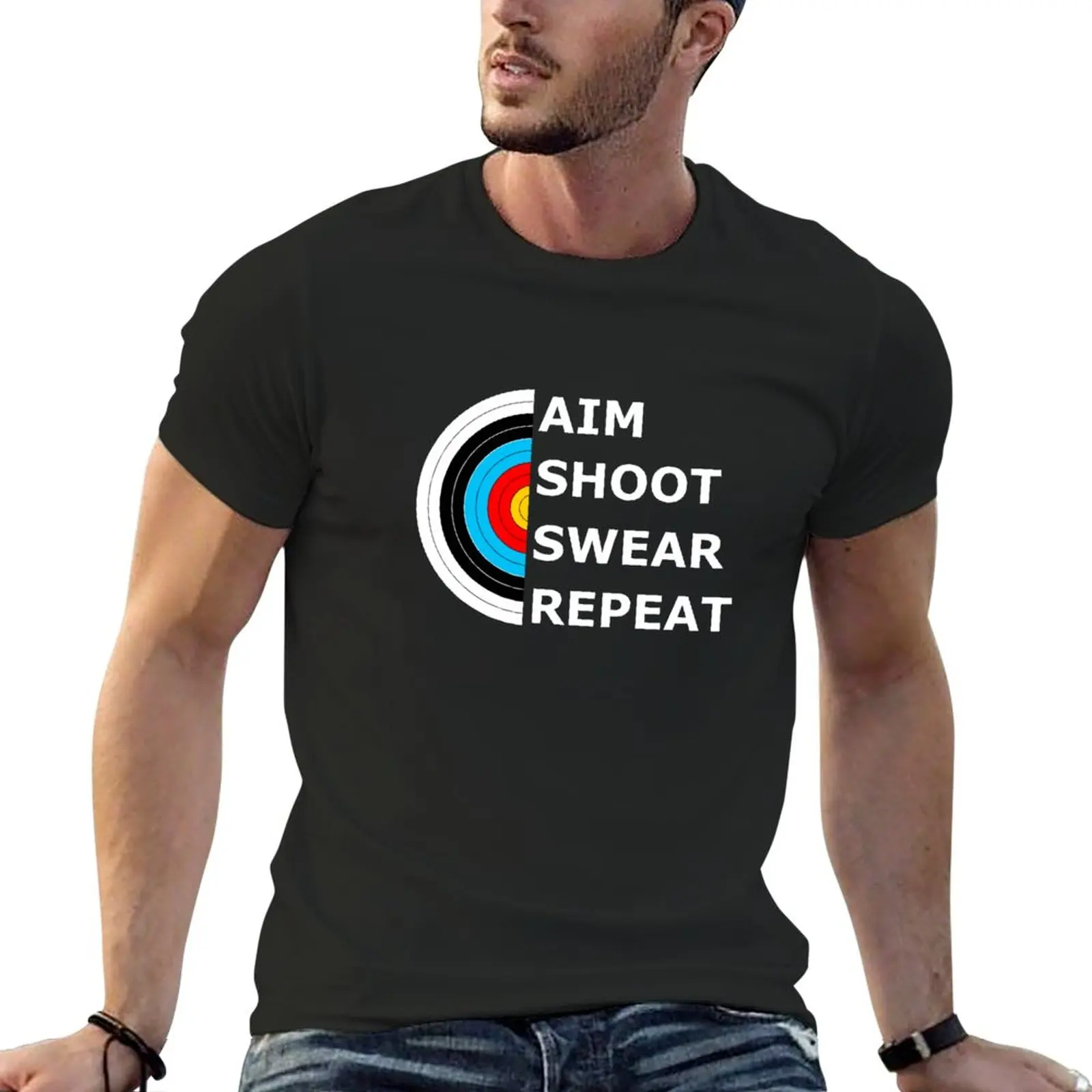 

New Aim Shoot Swear Repeat - Archery Target T-Shirt kawaii clothes plain t-shirt men workout shirt