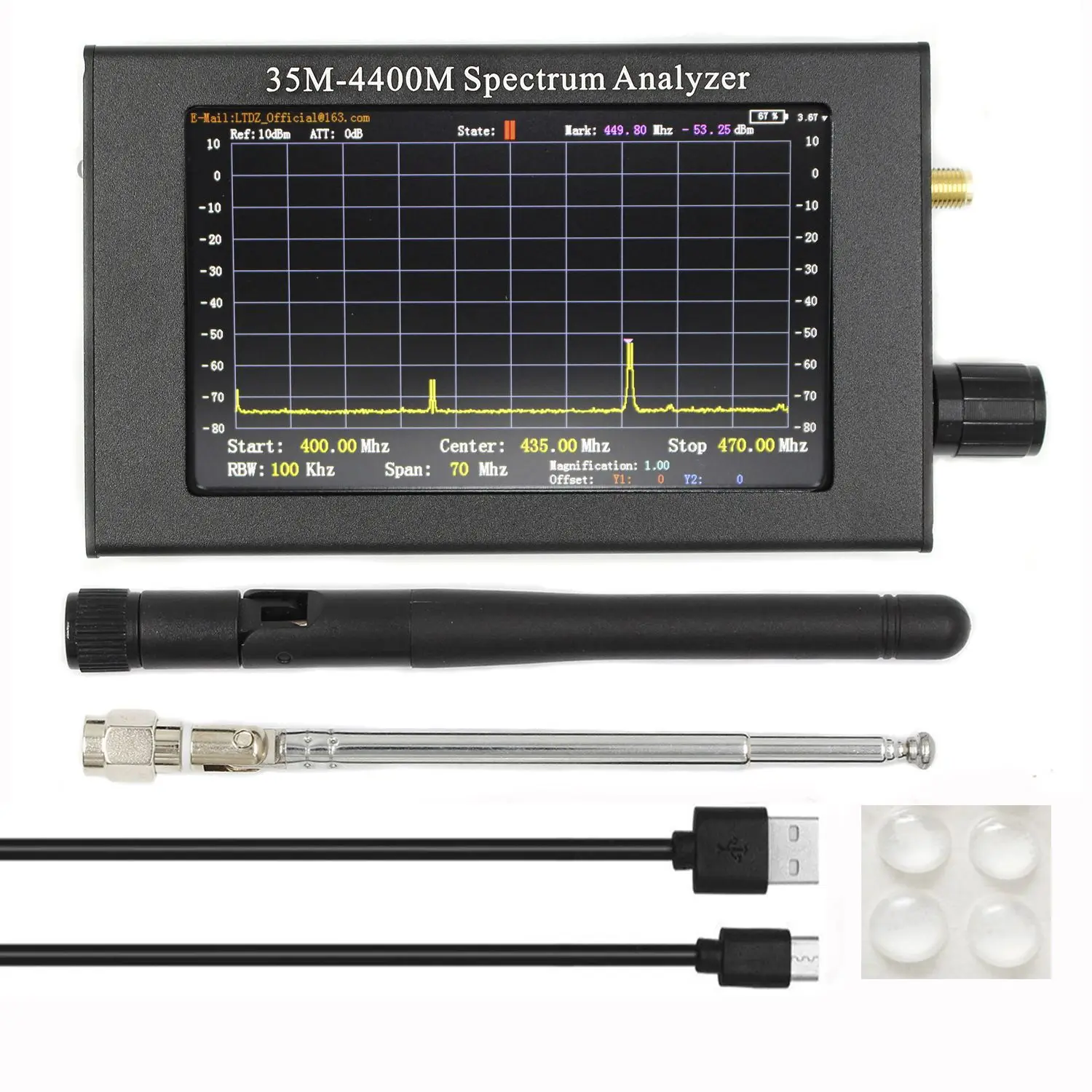 휴대용 디지털 디스플레이 스펙트럼 분석기 35M-4400Mhz ADF4351 안테나 주파수 분석기가 포함된 4.3인치 TFT 컬러 LCD 화면