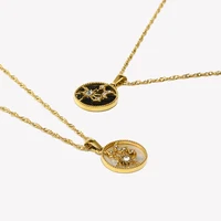 E.B.belle Round Circle Black White Moon Star Sun Pendant Necklaces For Woman Gold Plated Stainless Steel Necklace