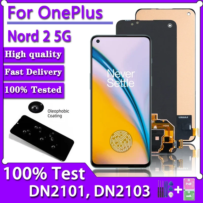 

6.43"Original AMOLED For OnePlus Nord 2 5G LCD Display Touch Screen Digitizer Panel Assembly Nord2 5G DN2101 DN2103 Display