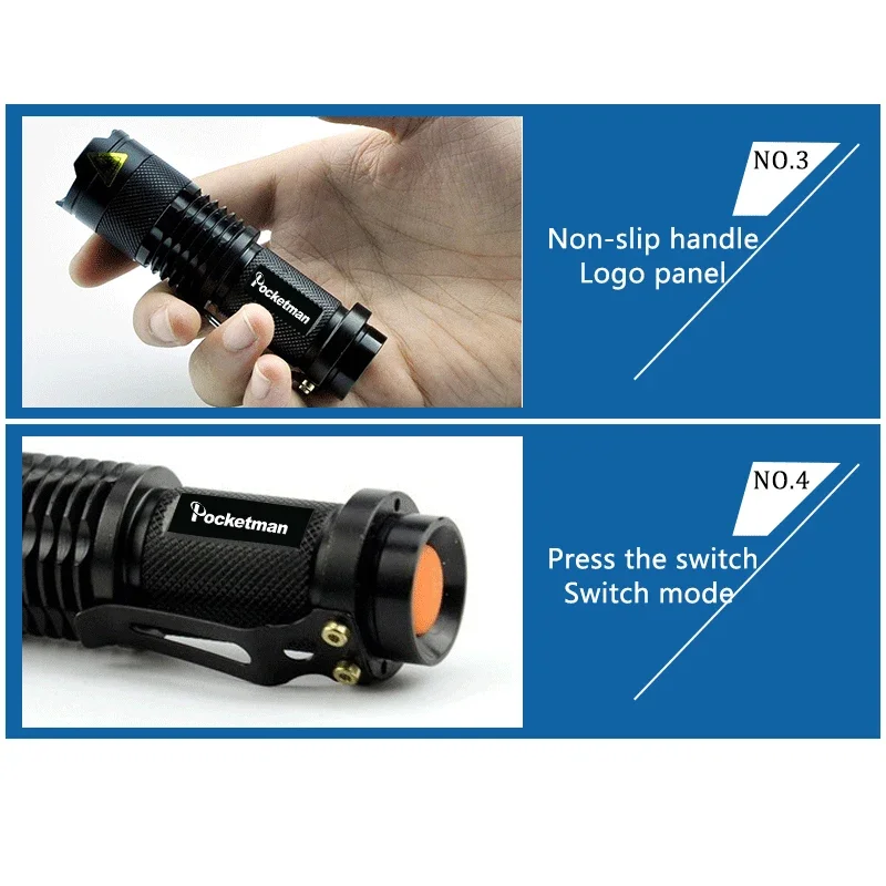 Výkonný taktická flashlights přenosné LED kemping lamp 3 režimech zoomovatelný pochodeň lehký lucerny sebe zase 6pcs/lot z50