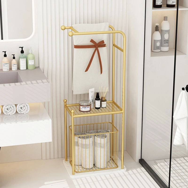 Light luxury marble towel rack floor bathroom towel storage rack simple ...