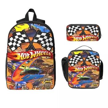 3Pcs Hot-Wheels School bags Set for Girls Boys Pencil Boxes Backpack Sets with Lunch Box For School Students Daypack 1