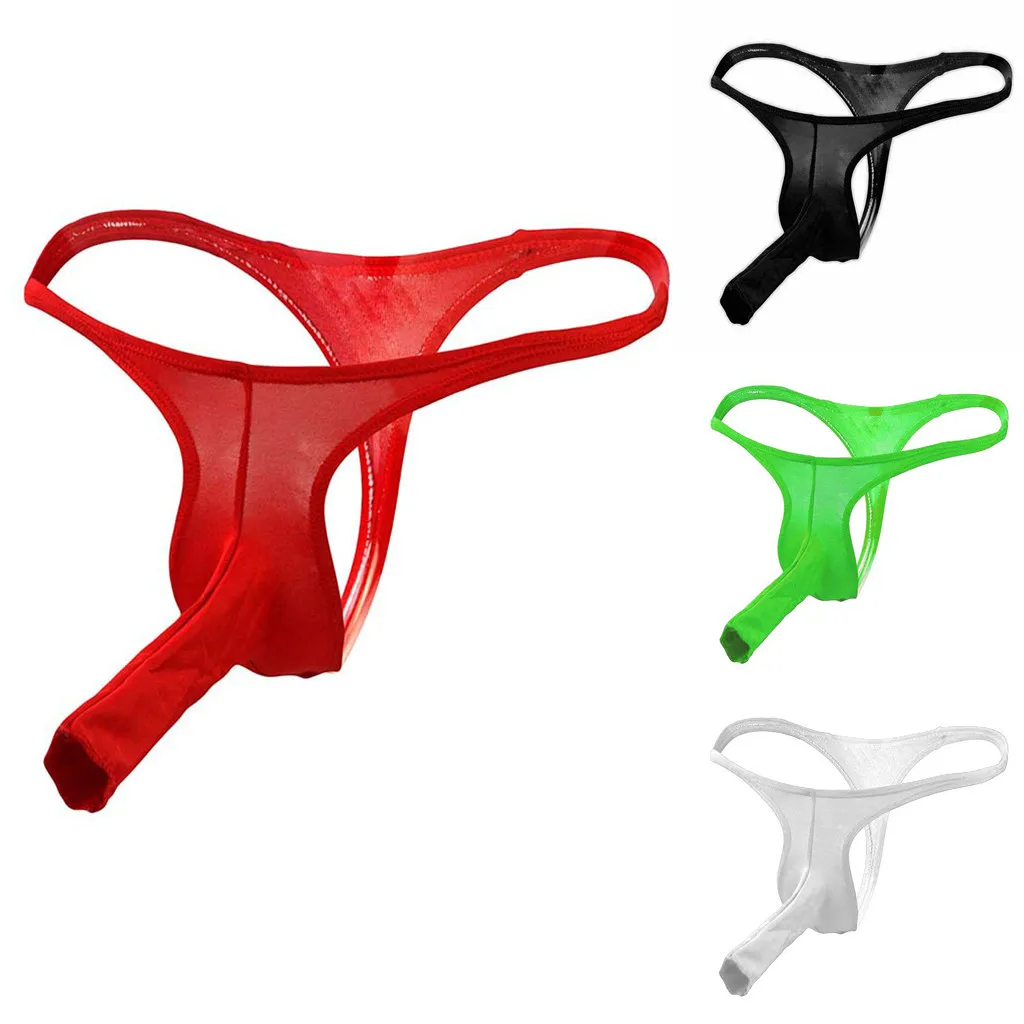 Men Ice Silk T-Back Thong Underwear Long Peni Pouch Elephant Nose G-String Bag Cover Penis G-String Sexy Solid Color Underpants