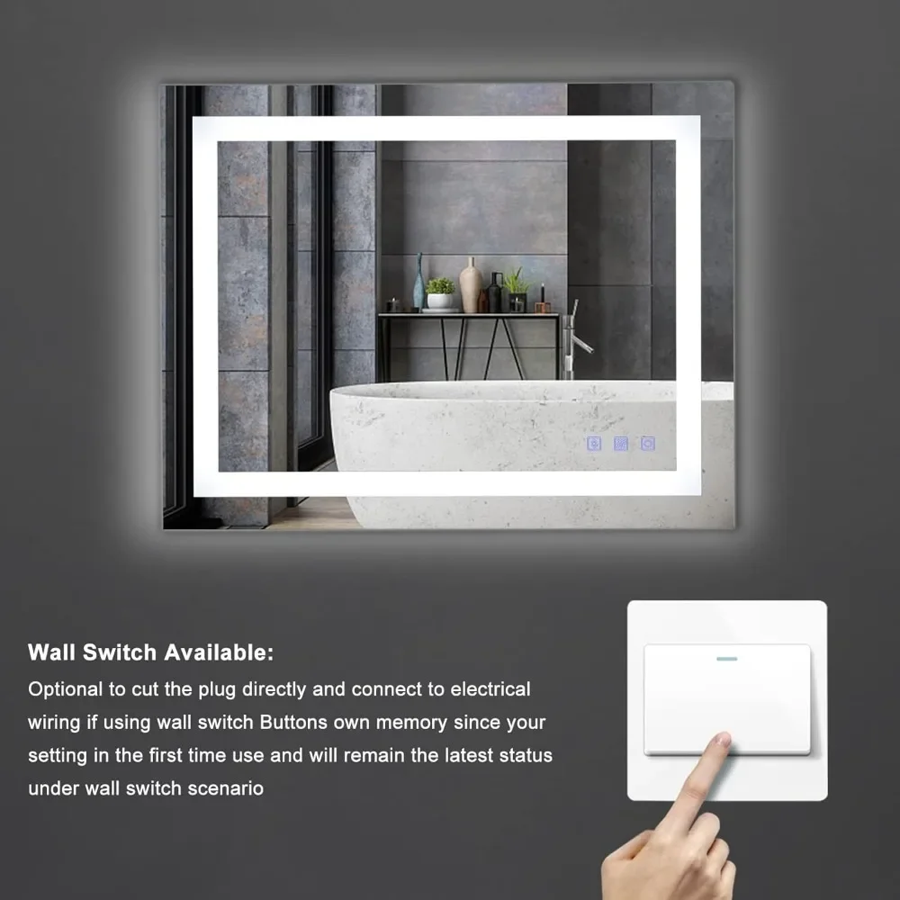 36"&times;28" Dimmable LED Illuminated Bathroom Mirror with Bluetooth Speaker, Anti-Fog Wall Mounted Bathroom Vanity Mirror