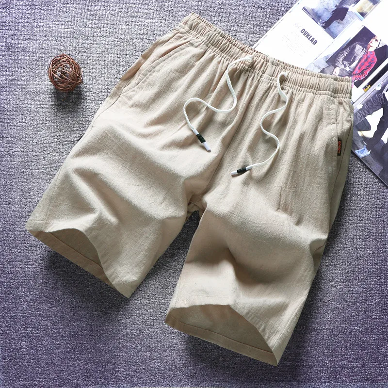 2024 Men's Casual Drawstring Solid Beach Short Pants Summer Comfortable Cotton Board Shorts Male Clothing Men Gym Running Shorts