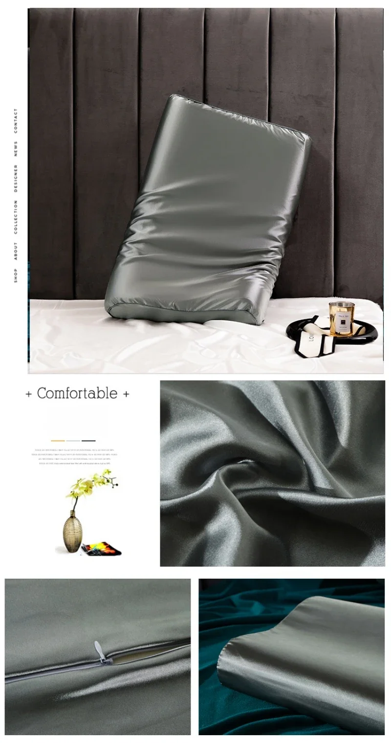 Description Picture 4 of itemSatin Silk Pillowcase for Memory Foam and Latex Pillow Solid Cushion Cover Hair Skin Protect Decorative Case 30x50cm/40x60cm