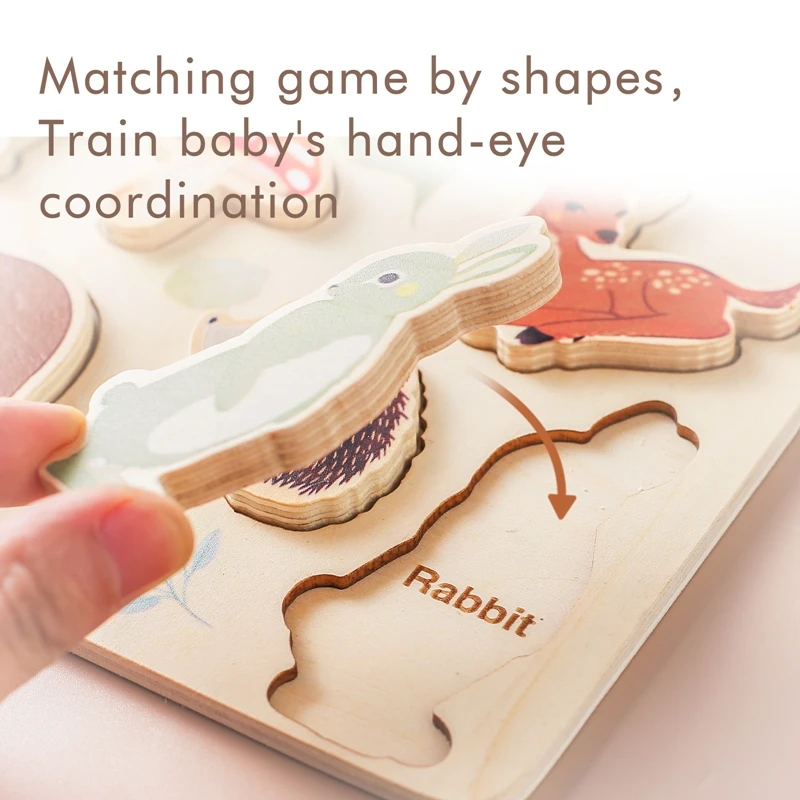Children Montessori Toys Wooden 3D Puzzles Toys Animals Astronauts Colorful Puzzles Matching Toys For Baby Training Cognitive 3