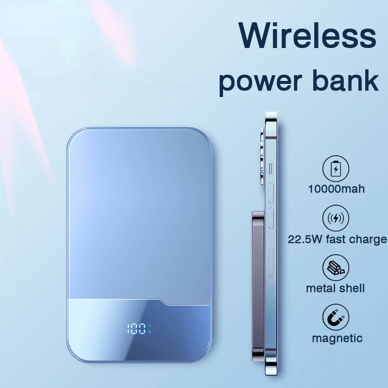 

New 10000mAh Magnetic Power Bank Wireless Fast Charging External Spare Battery Metal 5000mah Magsafe Powerbank For iPhone Xiaomi