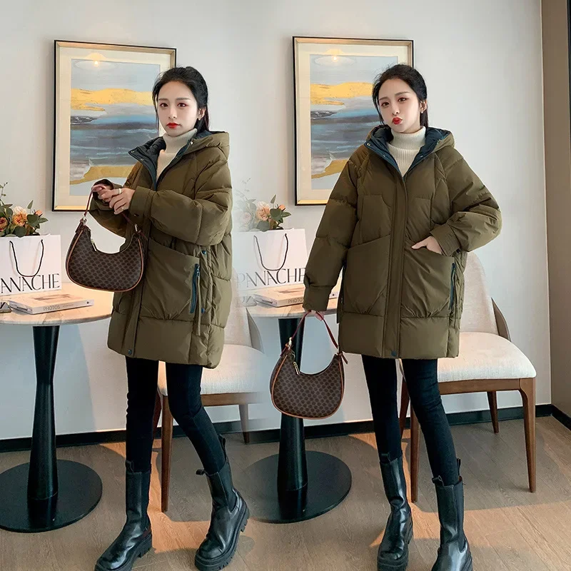 Clothing for Women Korean Version of The Loose Mid-length Hooded Cotton Jacket 2021 New Autumn and Winter