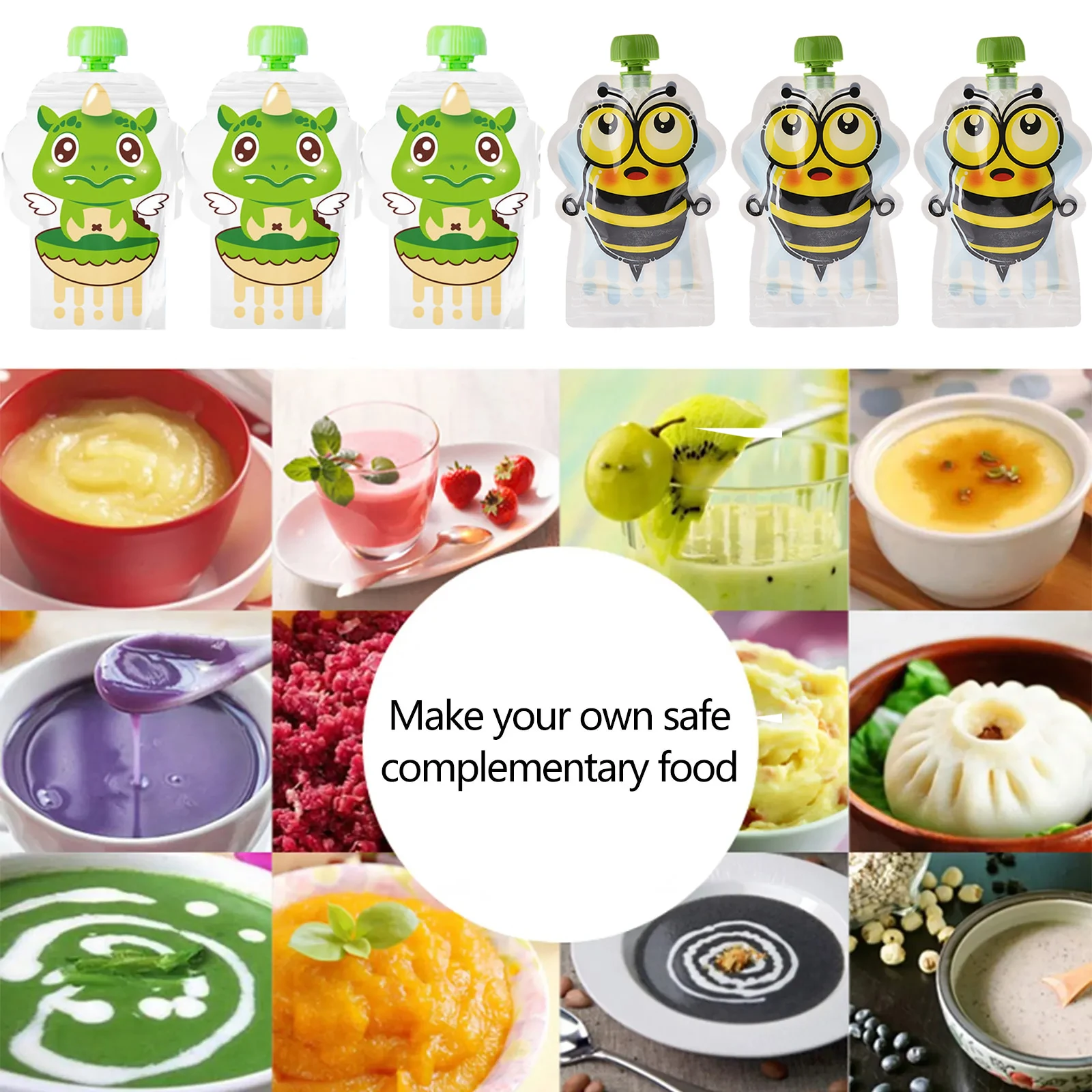 8/4 pcs Food Storage Bag Reusable 150ml Toddlers Supplementary Food Squeeze Bottle Sealed Random Refillable Screw Cover Outdoor