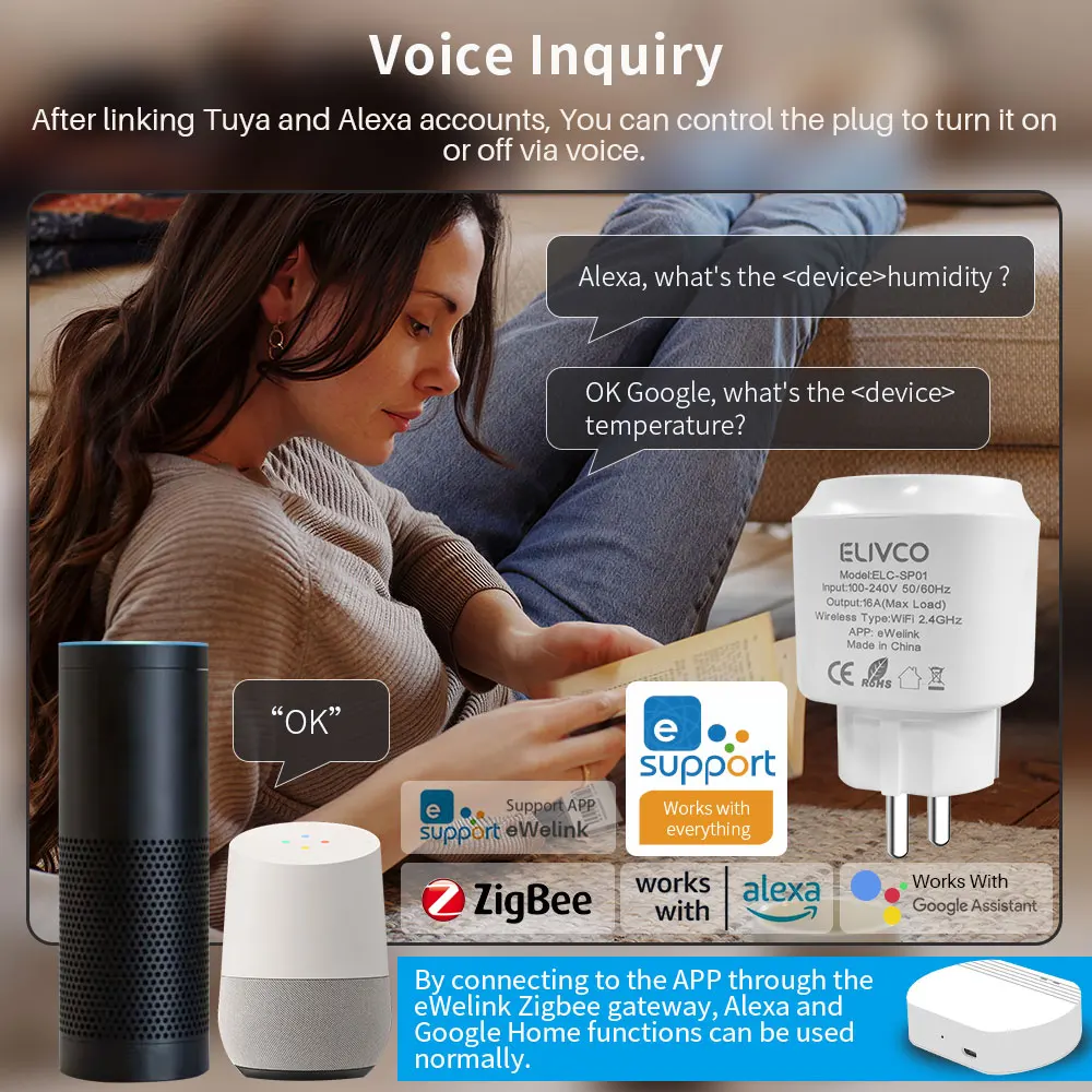 eWelink Zigbee Smart Plug With Timing Countdown Power Monitor Support Home Assis