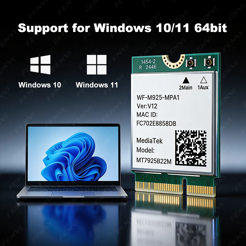 MT7925 WiFi 7 BE6500 M.2 네트워크 카드 블루투스 5.4 트라이 밴드 2.4G 5Ghz 6GHz 802.11BE NGFF WiFi7 카드 AMD PC 윈도우 10/11용