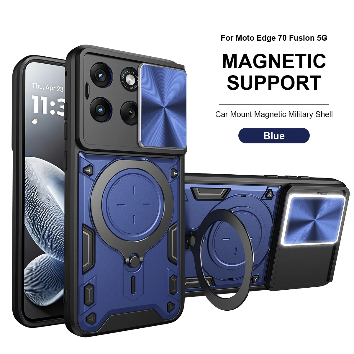 Rugged Armor Magnetic Bracket Phone Case with Slide Camera Protection Cover