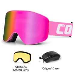 Premium COPOZZ Ski & Snowboard Goggles - Anti-Fog, UV400 Protection, Double Layer Lens (Pink set)