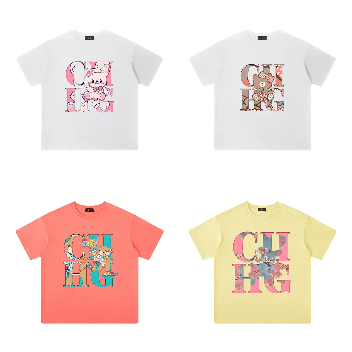 

Designer Girls Summer Clothes T-shirt Cotton Kids Tops Cute Cartoon Bear Print Short Sleeved Children Casual Wear Festival Gifts