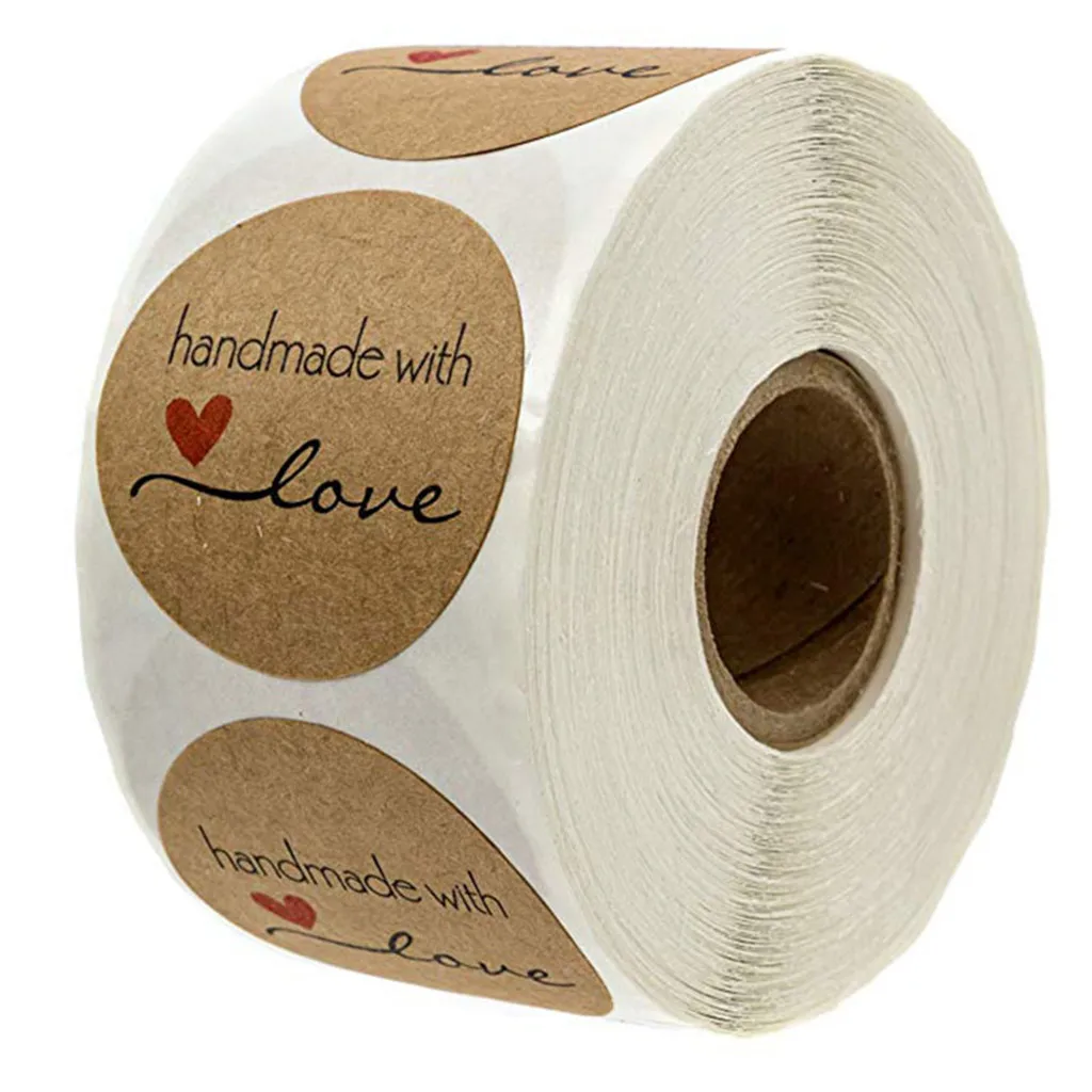 

1 Inch Round Natural Kraft Baked With Love Stickers 500 Labels Per Roll для дома полезные вещи San Valentin Decoraciones