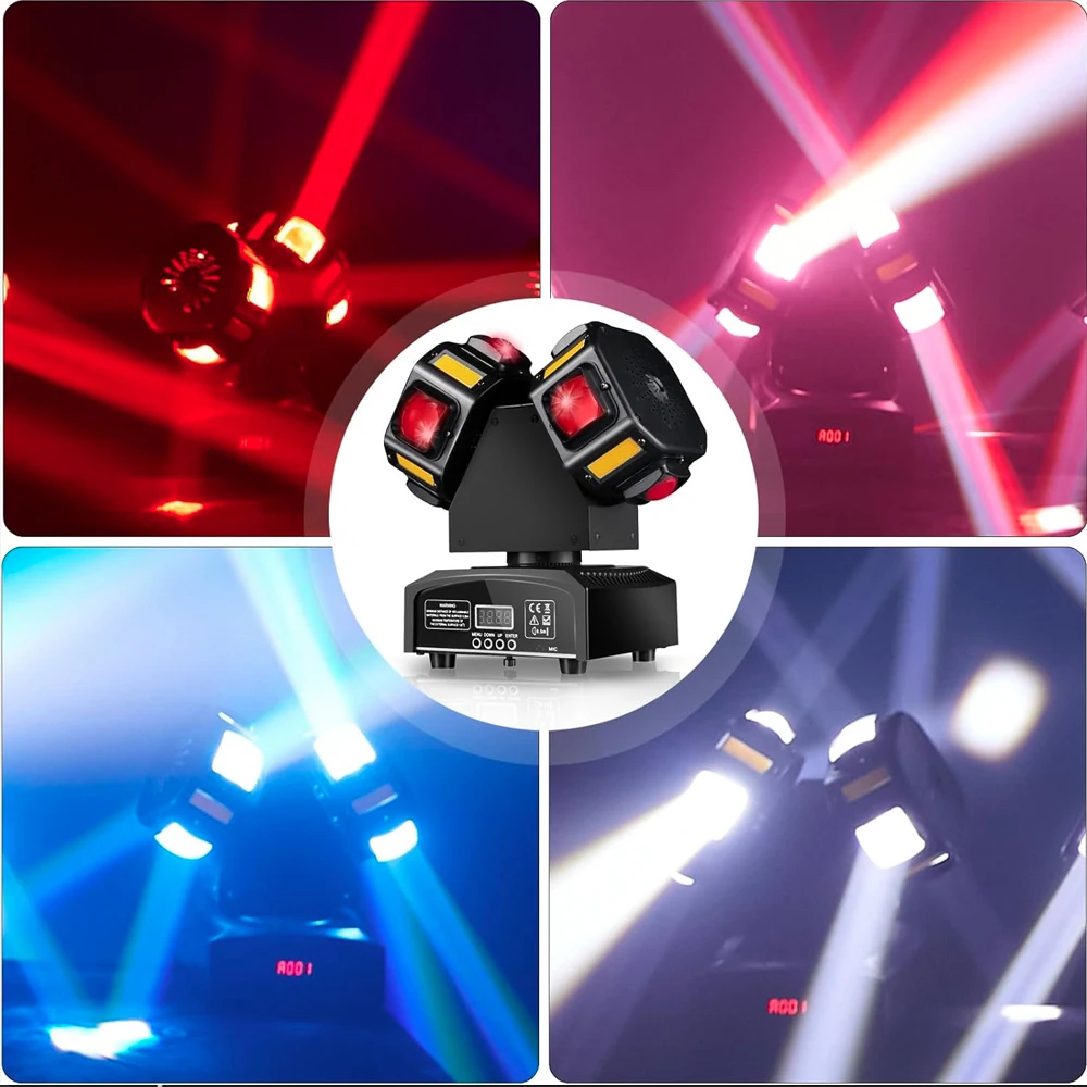 음성 제어 디스코 조명 2암 회전 무빙 헤드 8 LED 빔 스트로브 레이저 3in1 조명 (KTV, 바, 나이트클럽, 볼룸 댄싱용)