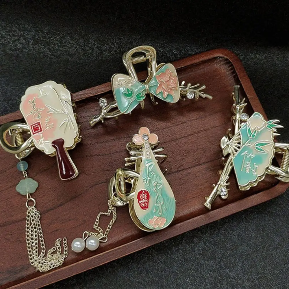 

New Chinese Style Exquisite Classical Fan Chinese Lute Metal Hair Claws for Women Girl Ancient Style Hair Clip Headwear