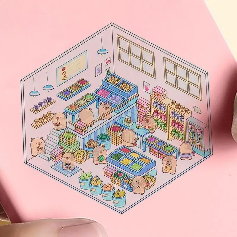 Scene Stickers Capybara 3D Miniature Scene Stickers Diary Accessories Books Decoration Cartoon Funny Decals Art Craft Supplies