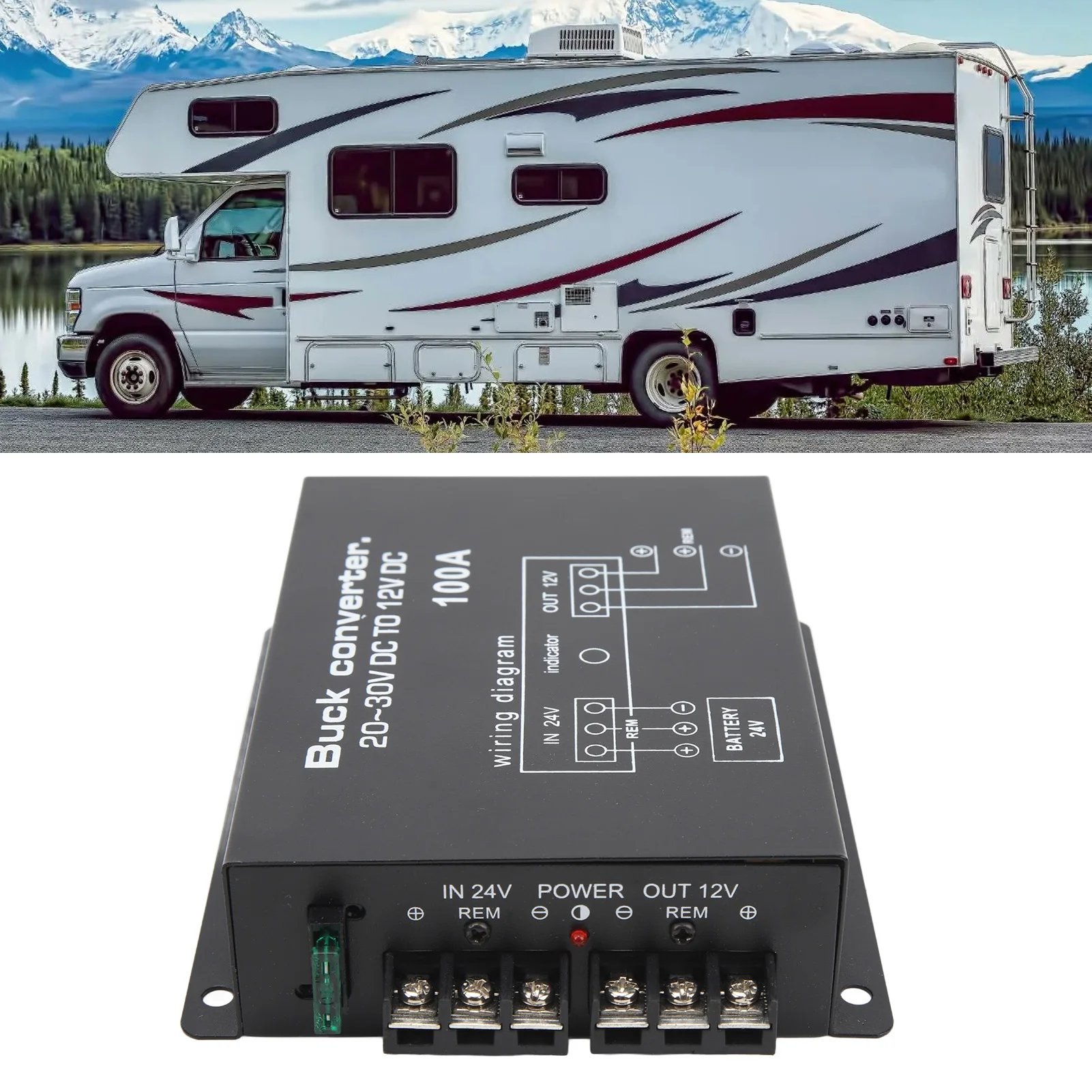 Black Car Power Converter 100A DC 24V to 12V Converter for Car Fridges