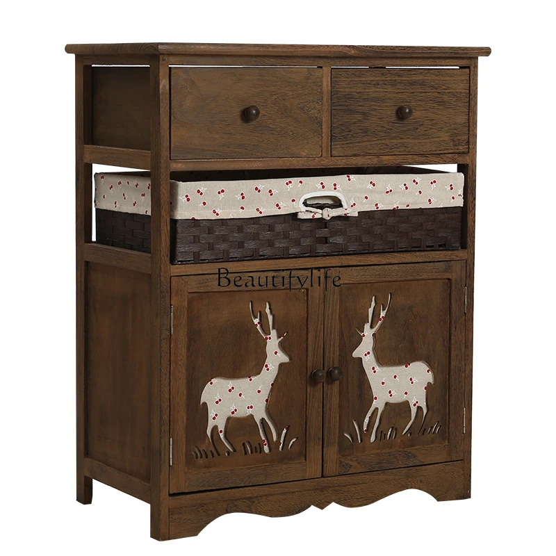 

Simple American Bedside Multifunctional Storage Rattan Frame Locker