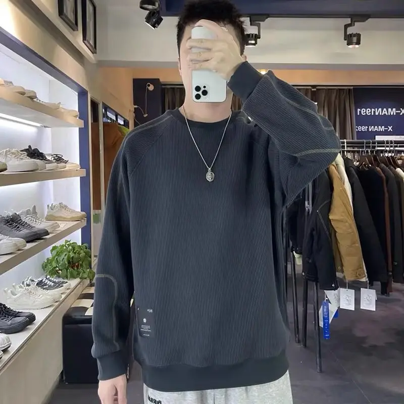 Fashion O-Neck Solid Color Spliced All-match Sweatshirts Men's Clothing 2023 Autumn Winter Loose Korean Tops Casual Sweatshirts