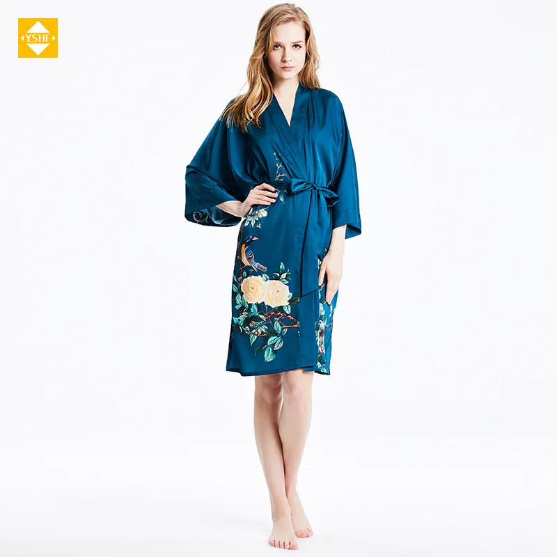 Hangzhou silk silk pajamas spring and summer New 100% Mulberry silk homewear bathrobe loose new Chinese cardigan