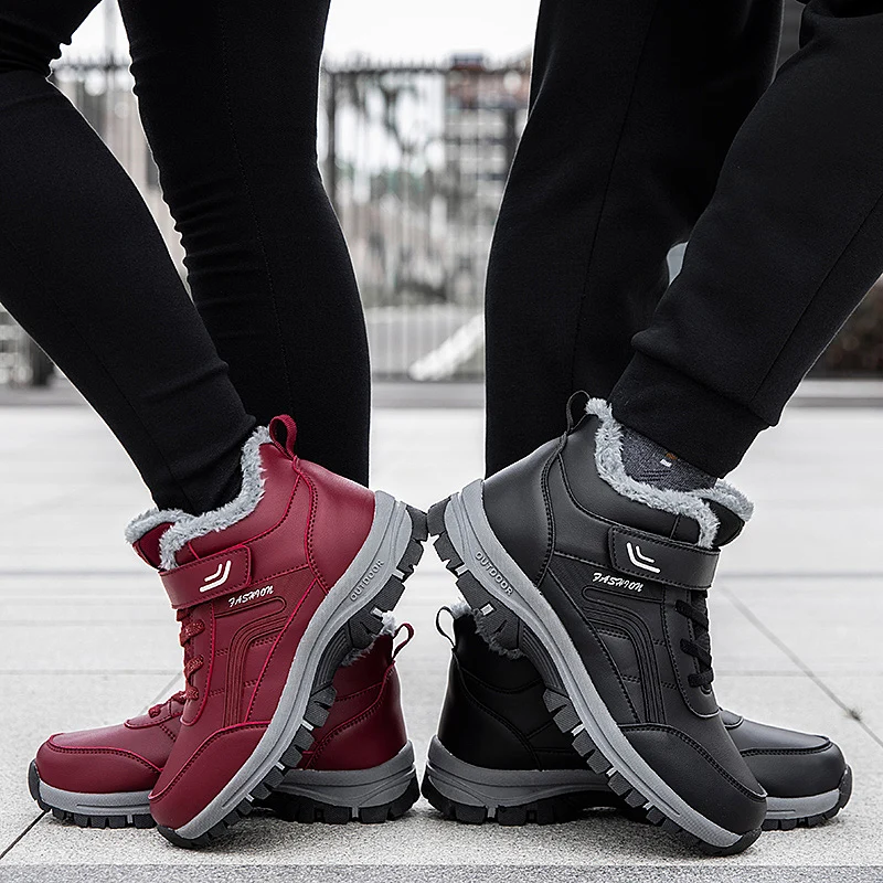 New Winter Boots Women Men Plush Leather Waterproof Sneakers Climbing Hunting Shoes Unisex Lace-up Outdoor Warm Hiking Boot Man