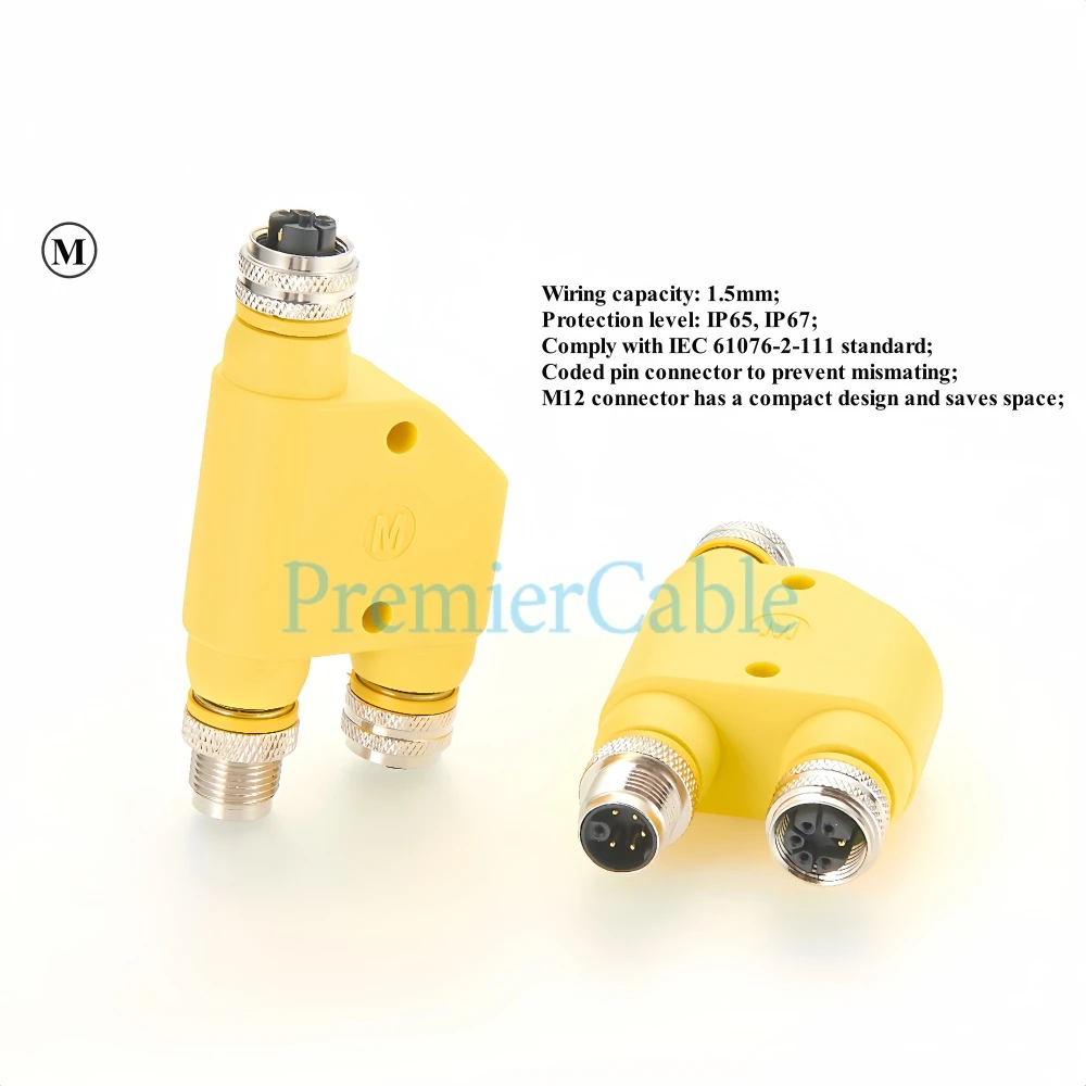 M12 M Code H Splitter Adapter 6 Cores (5+PE) Power Y Splitter M Coding Circular Connector For Actuators Sensors Automation 3