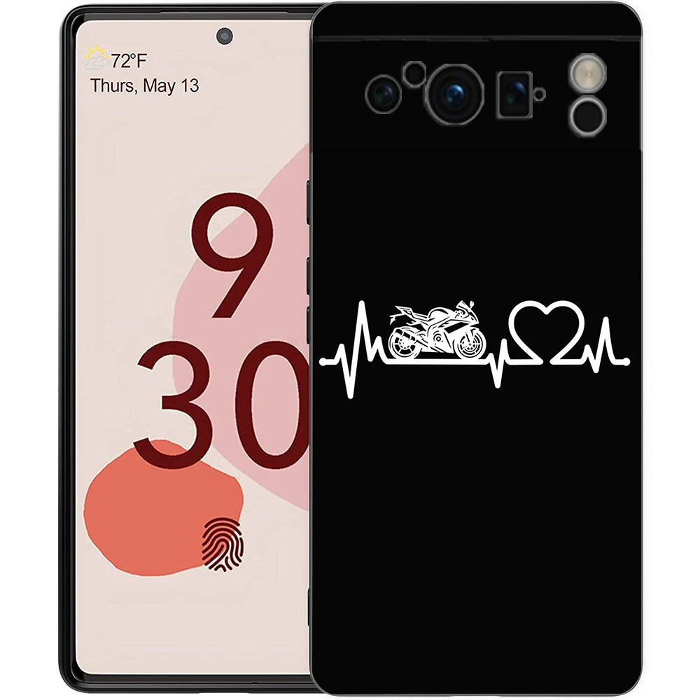 Luxury TPU Phone Case with Motorcycle Heartbeat Design - Black Soft Back Cover