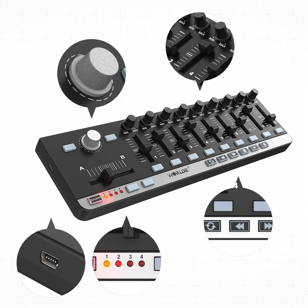 Worlde EasyControl.9 Portable MIDI Controller USB 9 Slim-Line EasyPad.12 Easykey.25 MIDI Controller Mini Keyboard Instrument