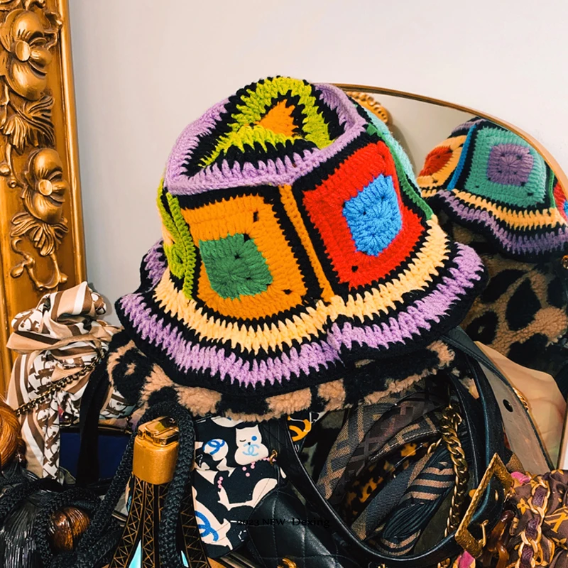 

2023 NEW Women's Handmade Crochet Bucket Hats Y2k Fashion Summer Beach Hat Korean Hollow Knitted Hat