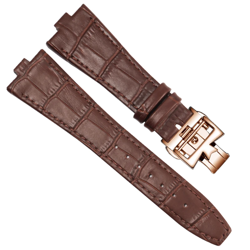 Premium Genuine Leather Watchband with Butterfly Buckle - 25-8mm Convex Interface Cowhide Strap