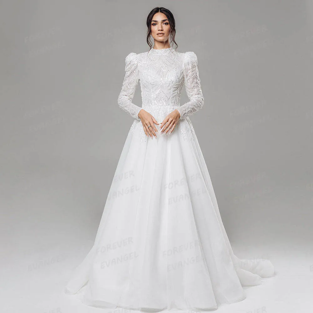 Simple Luxury Wedding Dresses A Line Woman's Long Sleeve Appliques