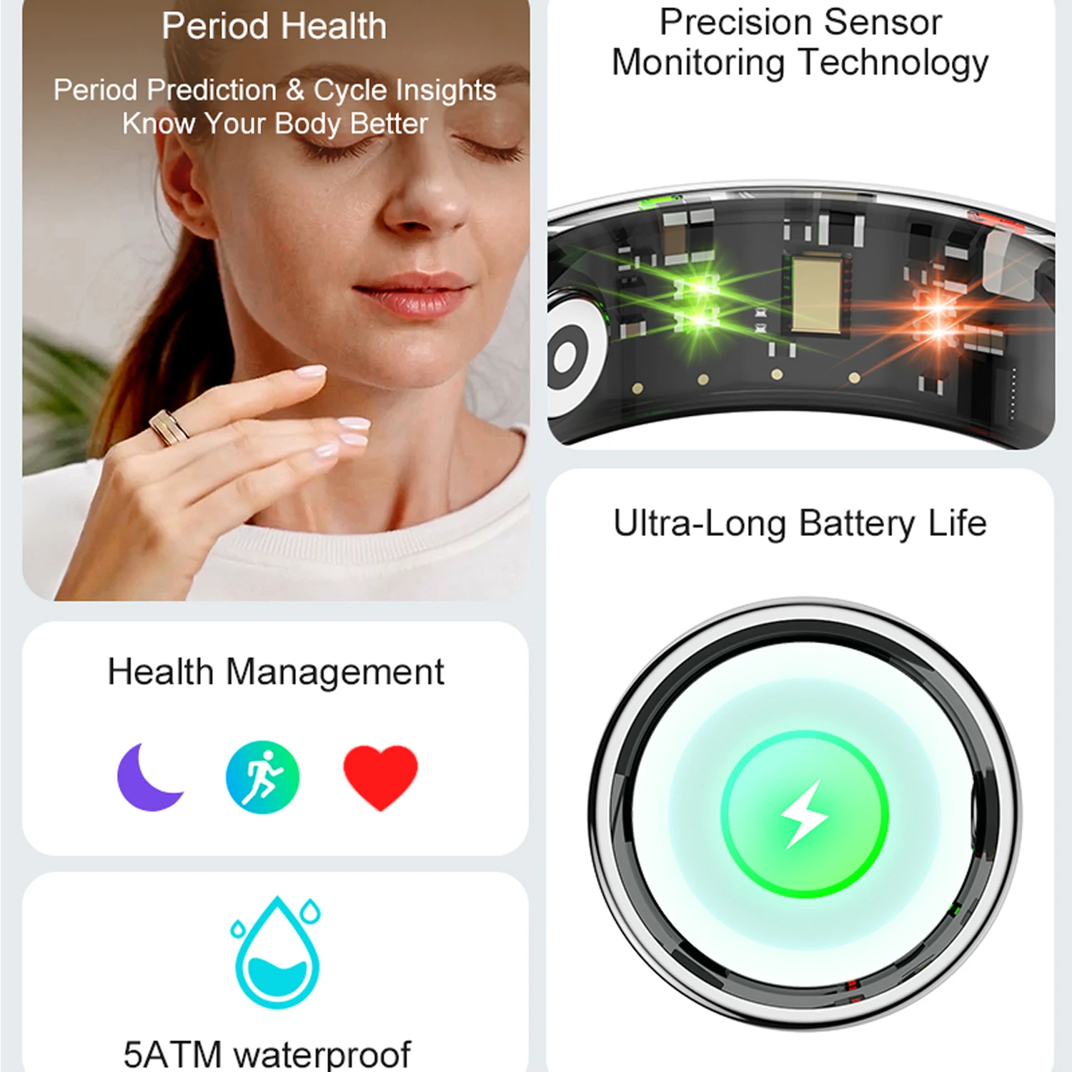 Anello Intelligente R04S per Uomo e Donna con Analisi AI della Salute, Temperatura Corporea, Frequenza Cardiaca, Ossigeno nel Sangue, Stress, Monitoraggio del Ciclo Mestruale - immagine 2