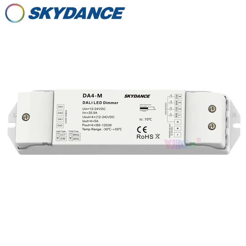 12V-24V DA4-M 4 Channel CV DALI Dimmer 1 Address DT8 DT6/PWM 4CH Dimming controller Single Color/CCT/RGB/RGBW LED strip Tape