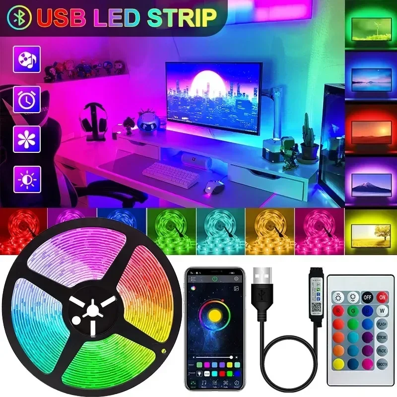 

5M LED Strip Lights RGB 5050 TV Backlight Bluetooth Control 5V USB LED Light Flexible LED Ribbon Diode Tape for Room Decoration