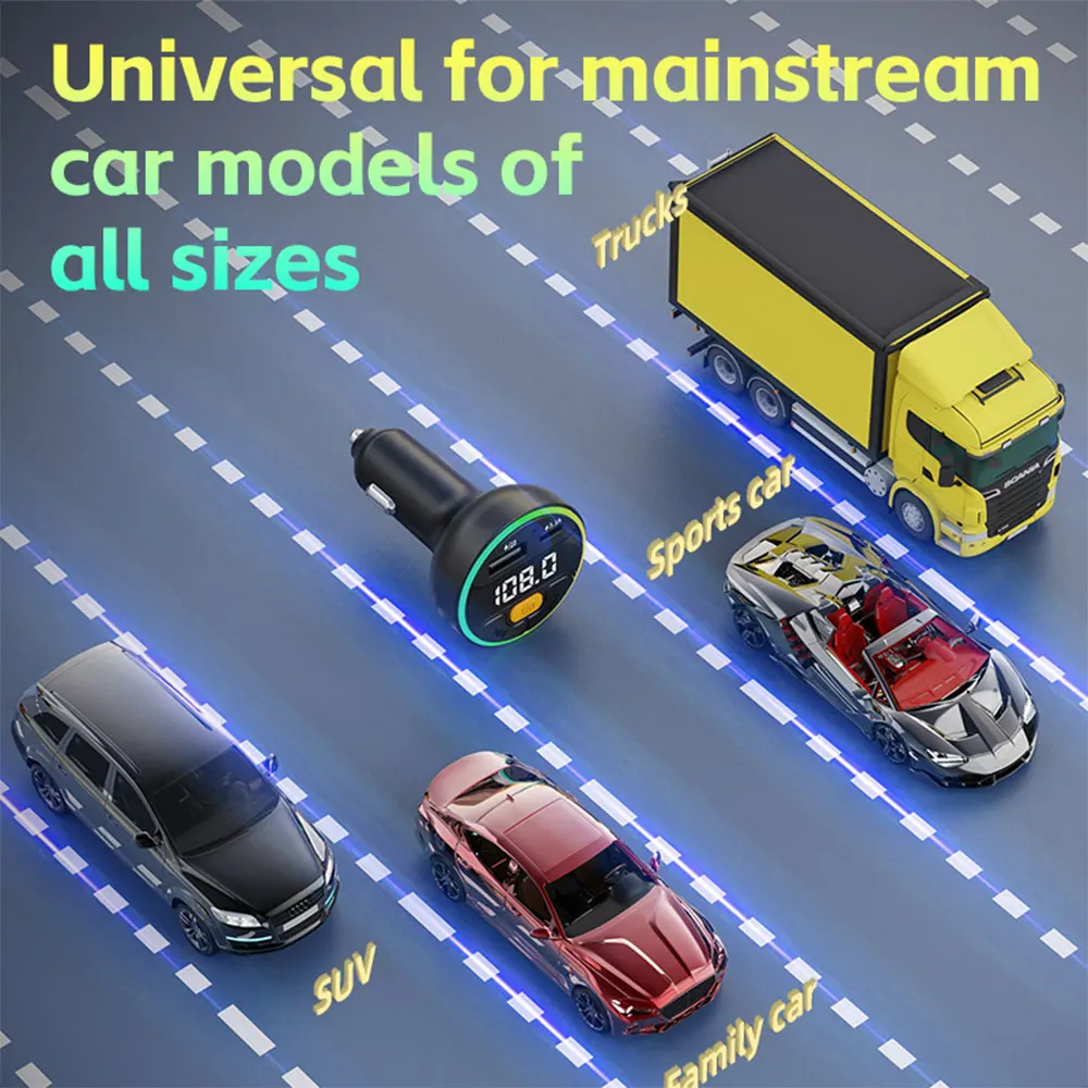 Car FM Transmitter Bluetooth 5.3 Handsfree Wireless Car Kit USB C Car Charger Auto Radio Fm Modulator Mp3 Player Adapter 6