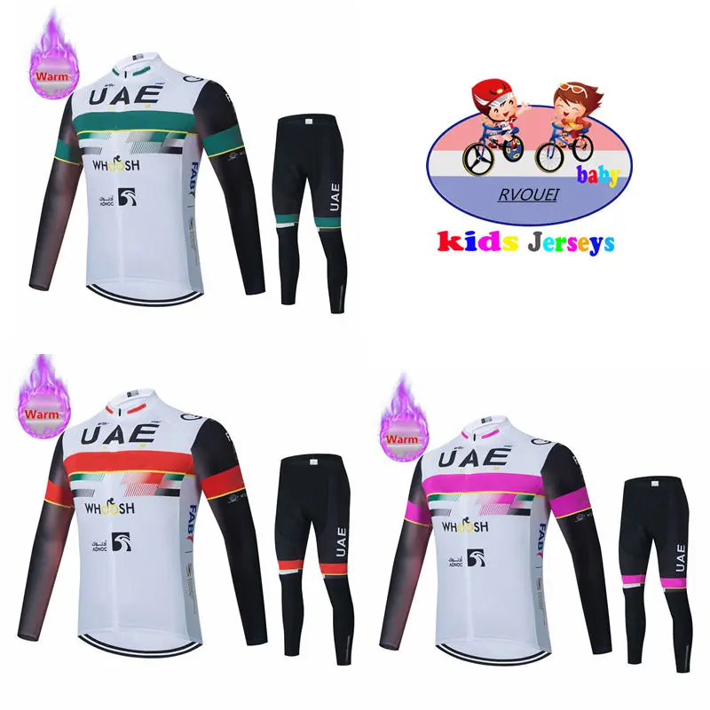 UAE Boy Winter Long Sleeve Cycling Jersey Set Team Cycling Clothes