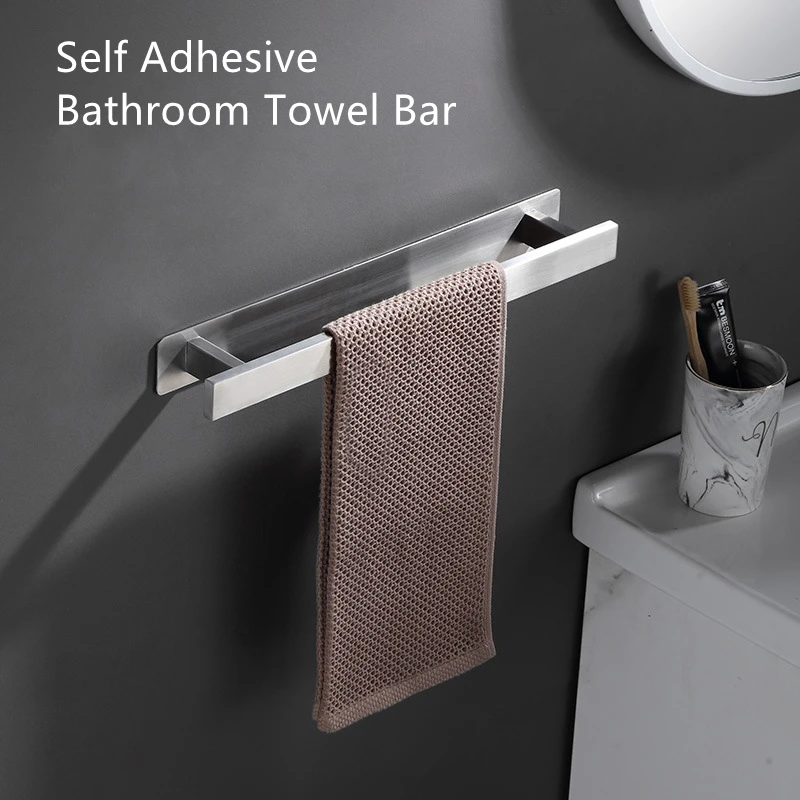 2pcs Towel Bars, No Drilling Bathroom And Kitchen Hand Towel Holder, Self  Adhesive Towel Rod Stick On Wall, Stainless Steel