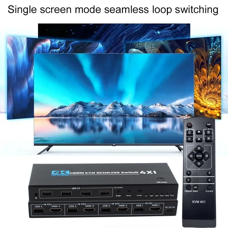 4K 4x1 HDMI KVM 심리스 스위치 멀티뷰어 1+3 2 3 4 화면을 하나의 모니터에 표시, 4대의 노트북 PC 마우스 키보드 모니터 공유