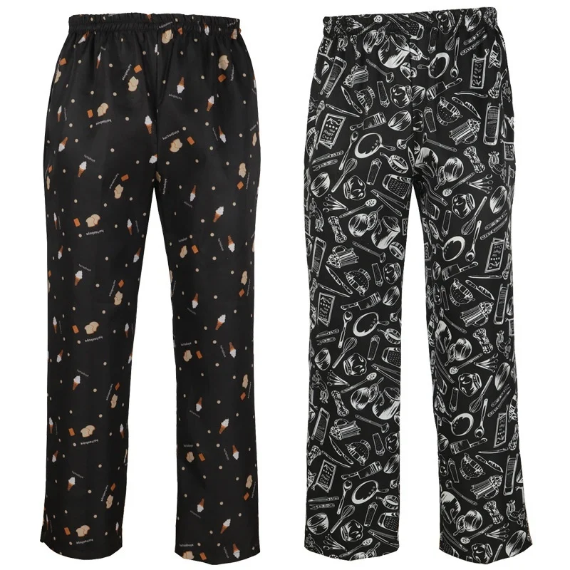 Chef Restaurnat Pants Men Women Fashion Kitchen Cook Waiter Elastic Waist with Pocket Baggy Working Trousers chef pants