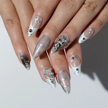 Luxury Chrome Rhinestone Stiletto Press On Nails