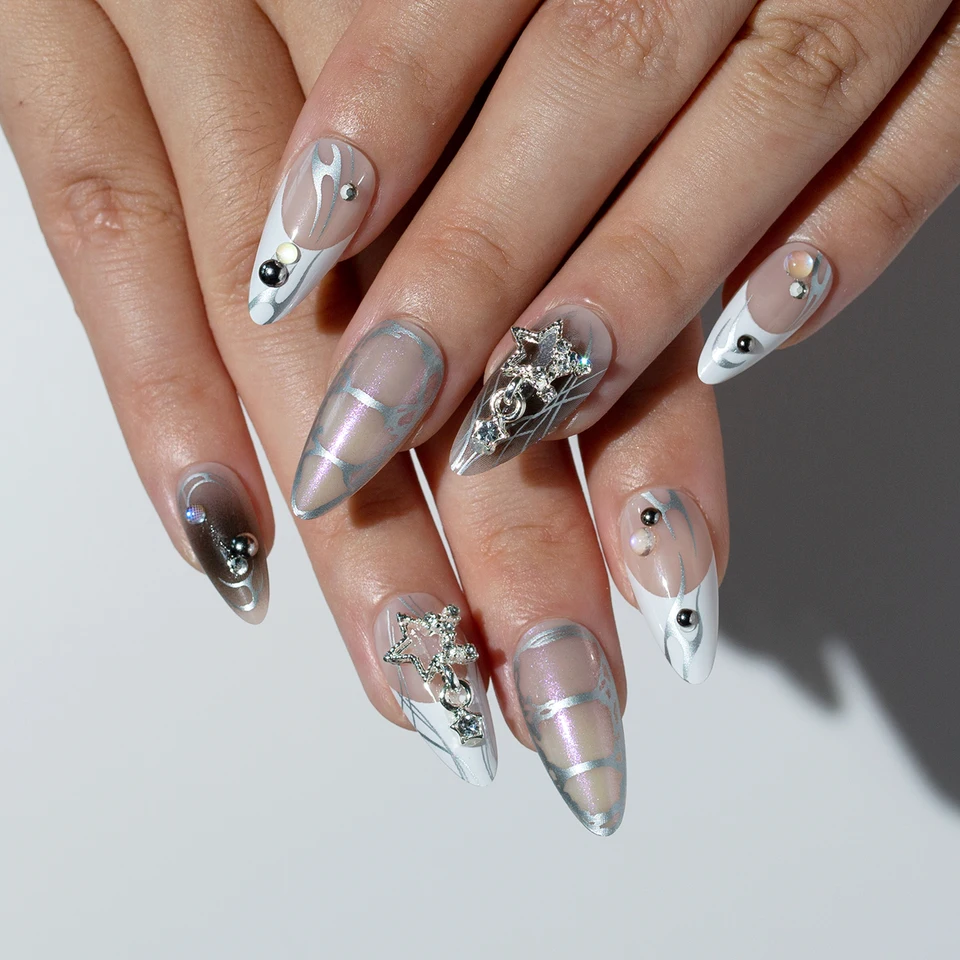 24pcs Long Almond Stiletto Press on Nails