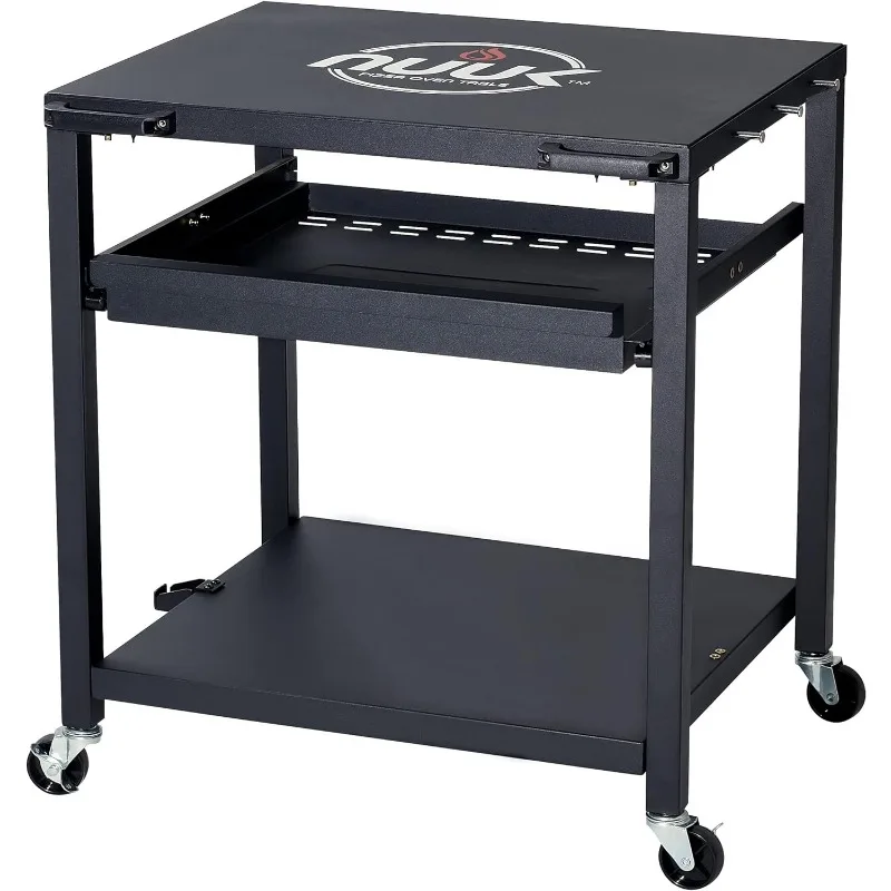 NUUK-3-Shelf Heavy Duty Rolling Outdoor Pizza Oven Table, Steel Food Prep Worktable with Drawer on Wheels, 24 "x 30"