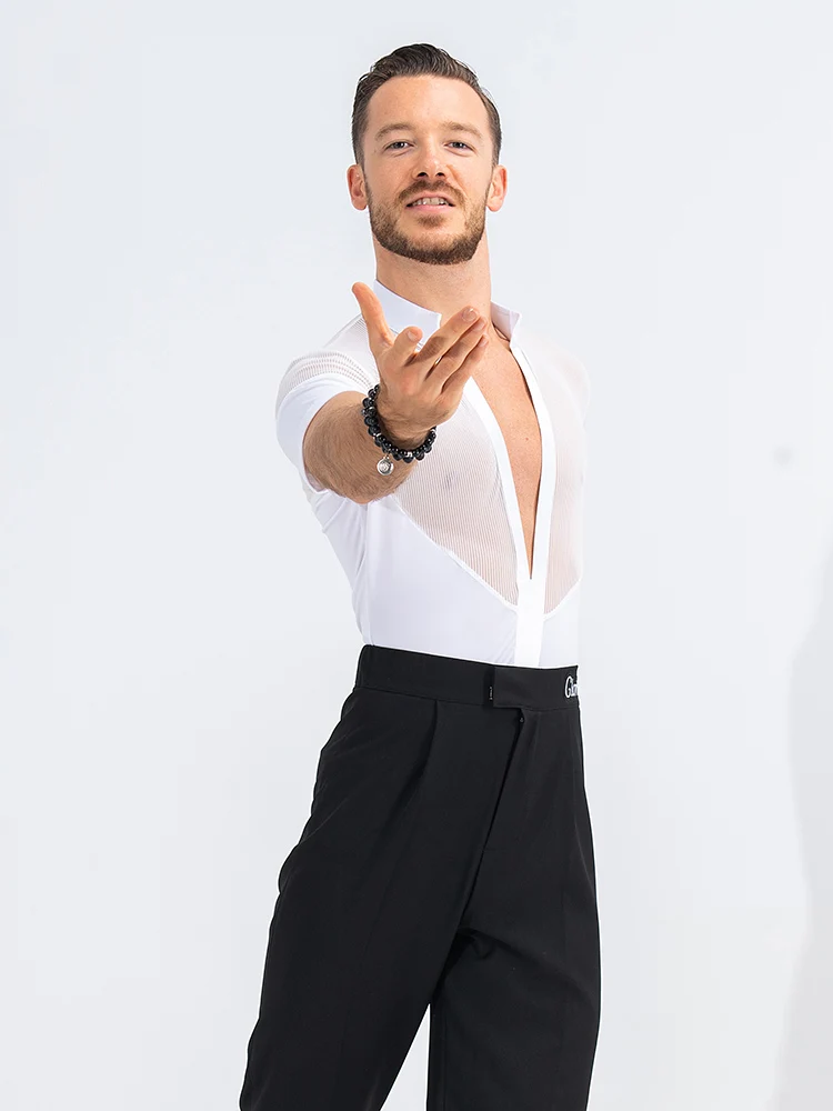 Heren Latin Dance Shirt V-hals Mannen Dans Shirt Ballroom