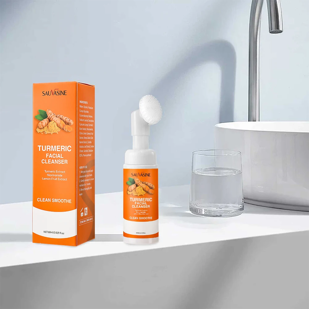 60ML Turmeric Cleanser Deeply Cleansing Kojic Acid Blackhead Remover Skin Cleansing Oil Control Fade Acne Marks Brighten Foam 6