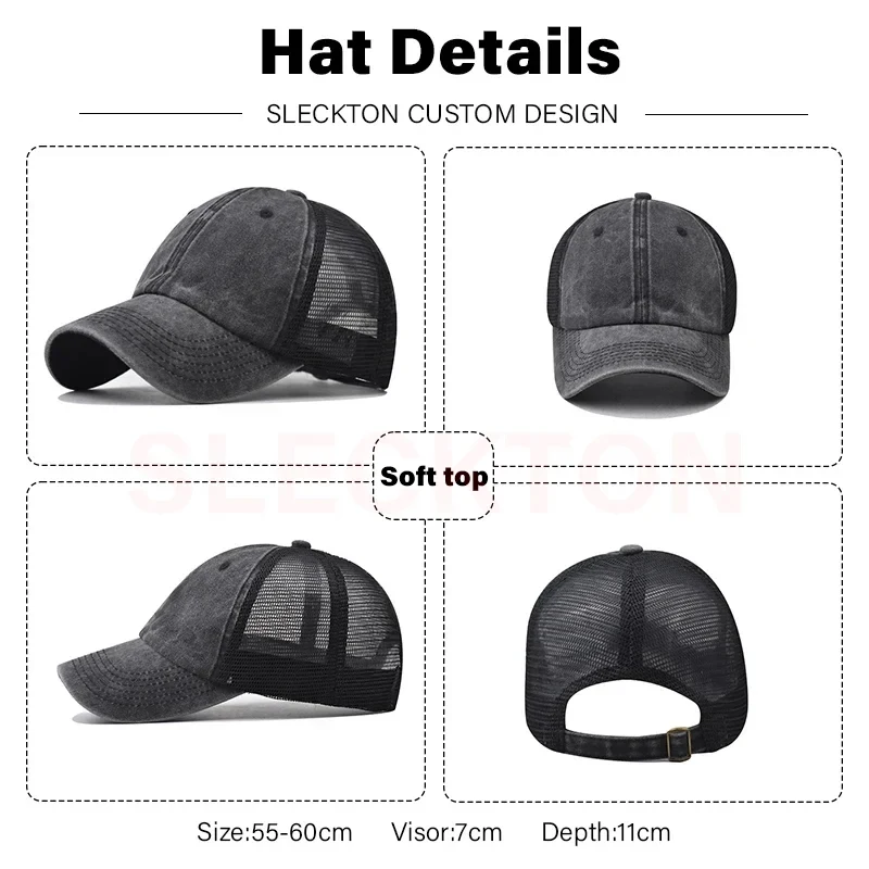 Baseball Cap SLECKTON Embroidery Hat Cotton Retro Baseball Cap For Men and Women Fashion DIY Letter Design Mesh Hats Sun Caps Unisex