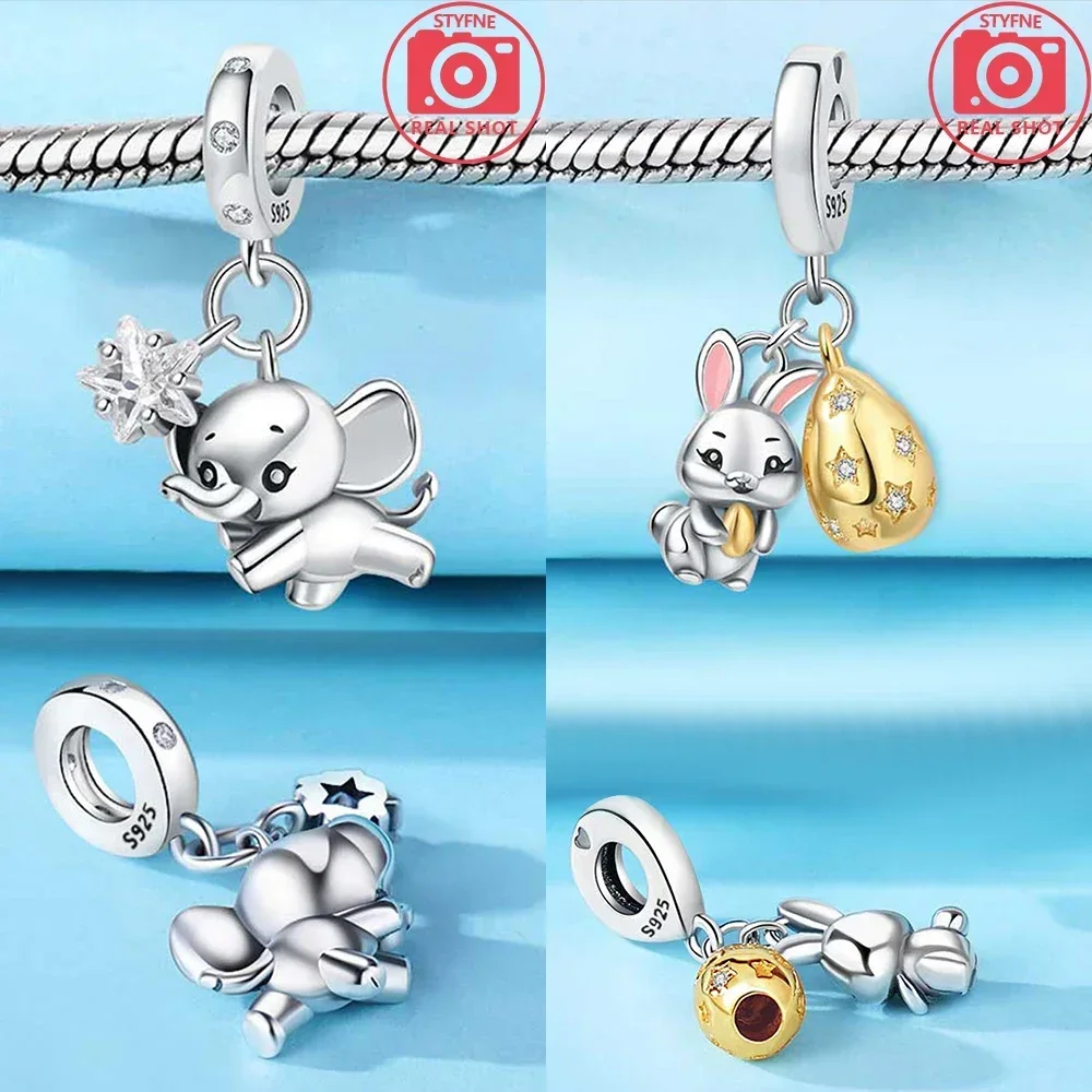 원래  귀여운 애완견 개 고양이 곰 코끼리 펜던트 비즈 맞는 팔찌 여성을위한 보석 만들기 DIY 생일 파인 선물